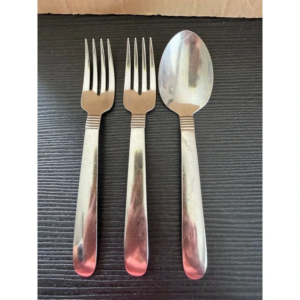 Oneida Austere USA Stainless Flatware 2 Dinner Forks 1 Oval Spoon 3pc Lot